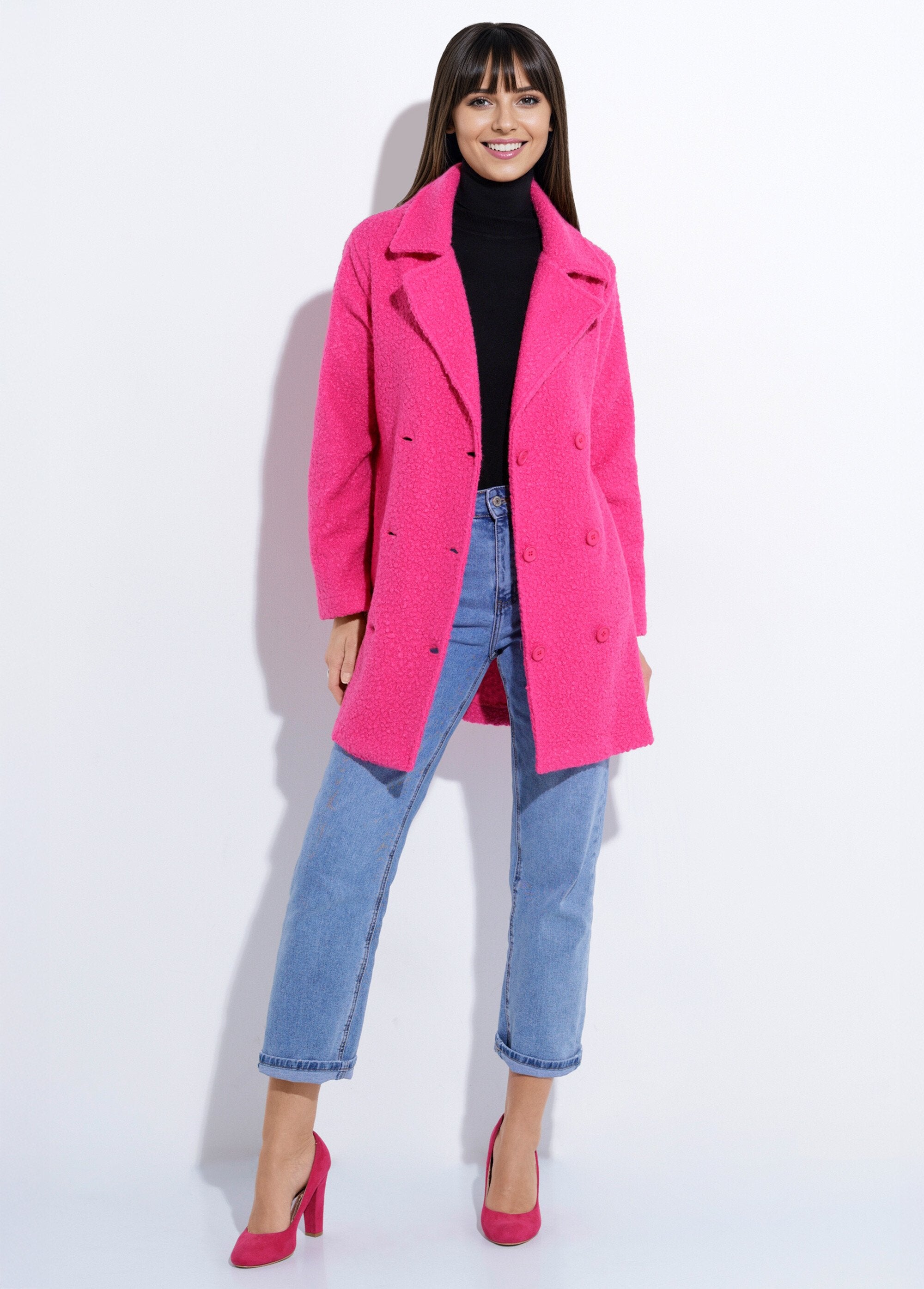 Chaquetón_largo_liso_estilo_lana_bouclé_fucsia_SF1_slim