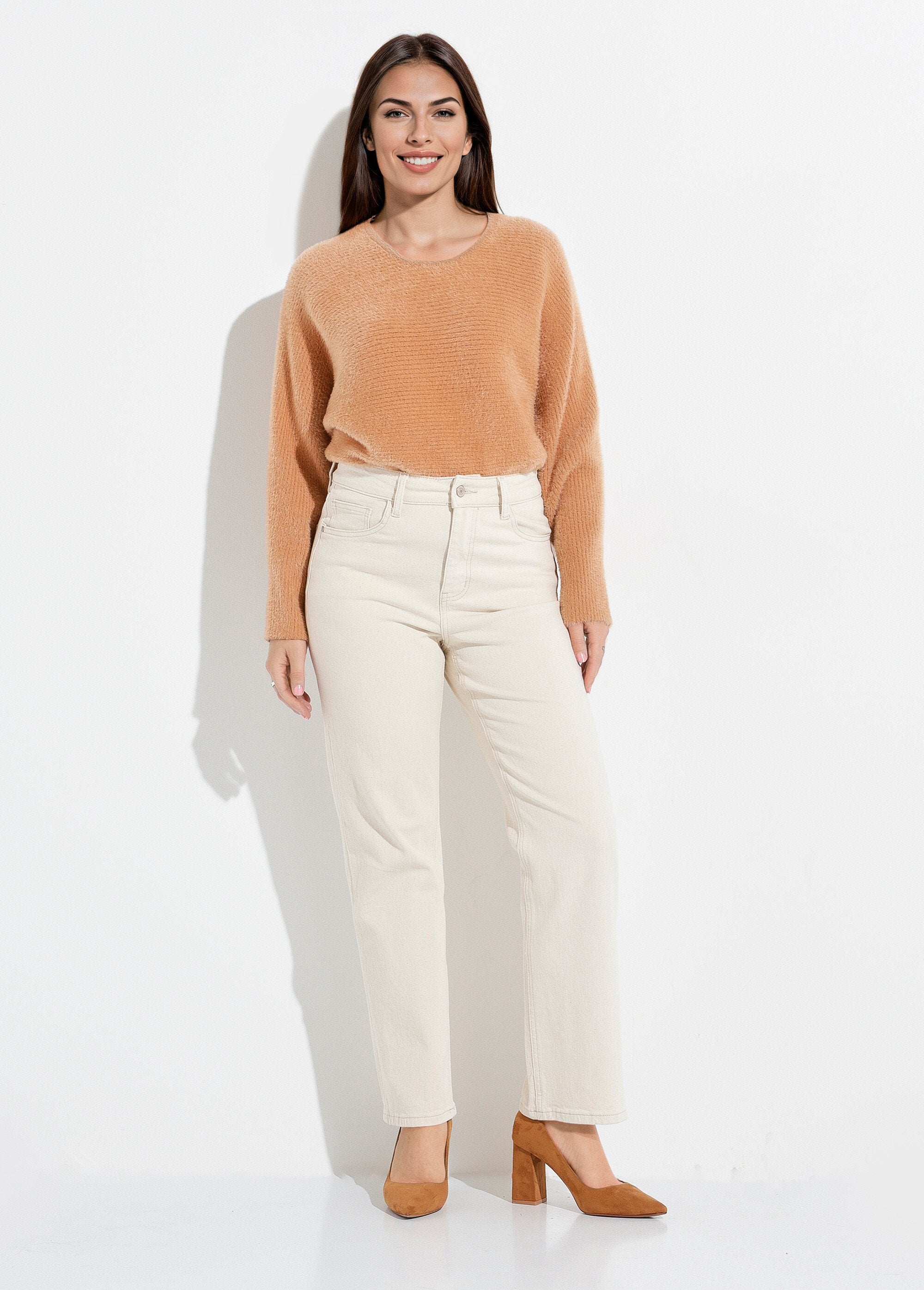 Vaqueros_rectos_de_5_bolsillos,_especial_PETITE_Beige_SF1_slim