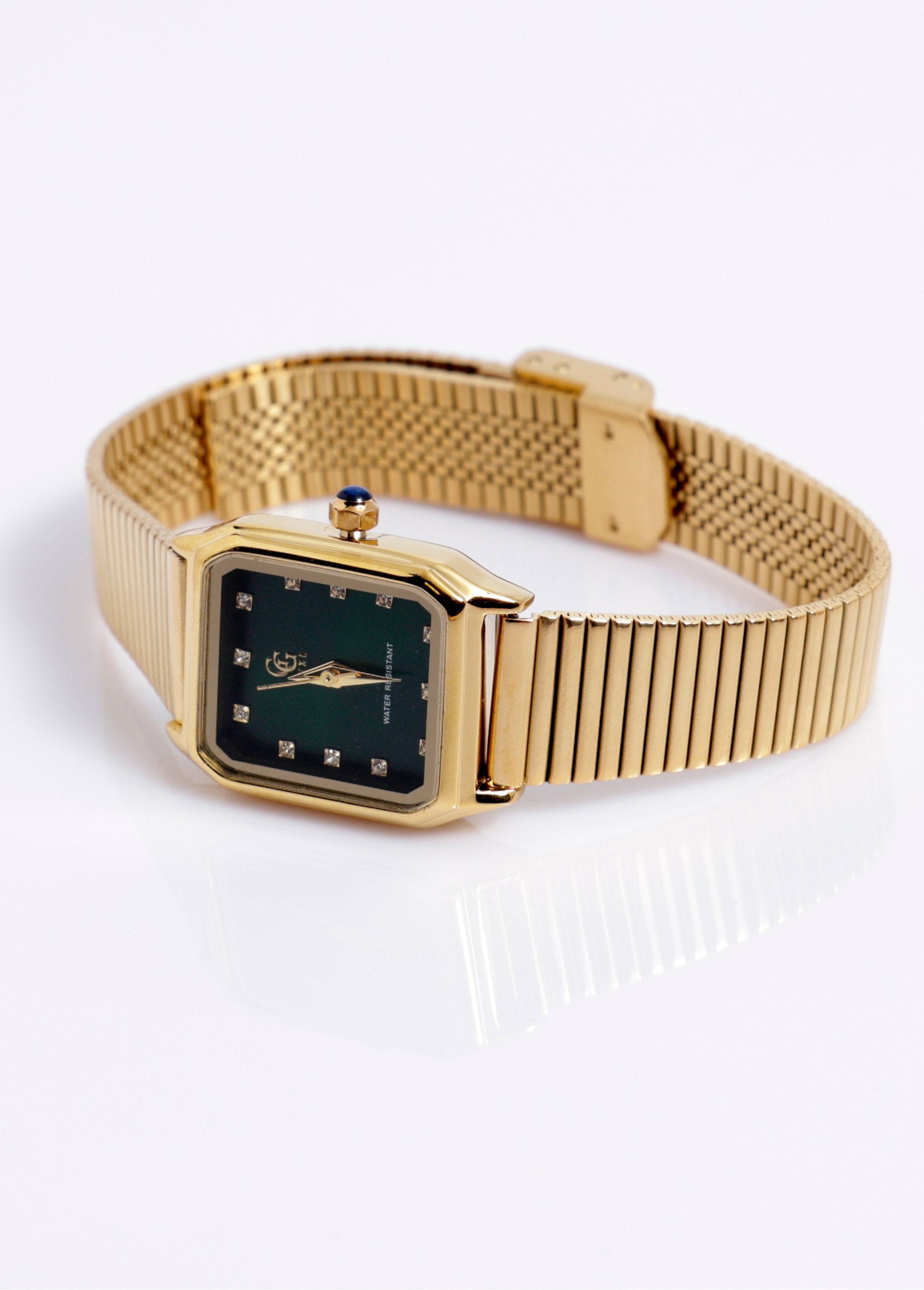 Reloj_joya_con_pulsera_de_malla_acanalada_Verde_dorado_DE1_slim