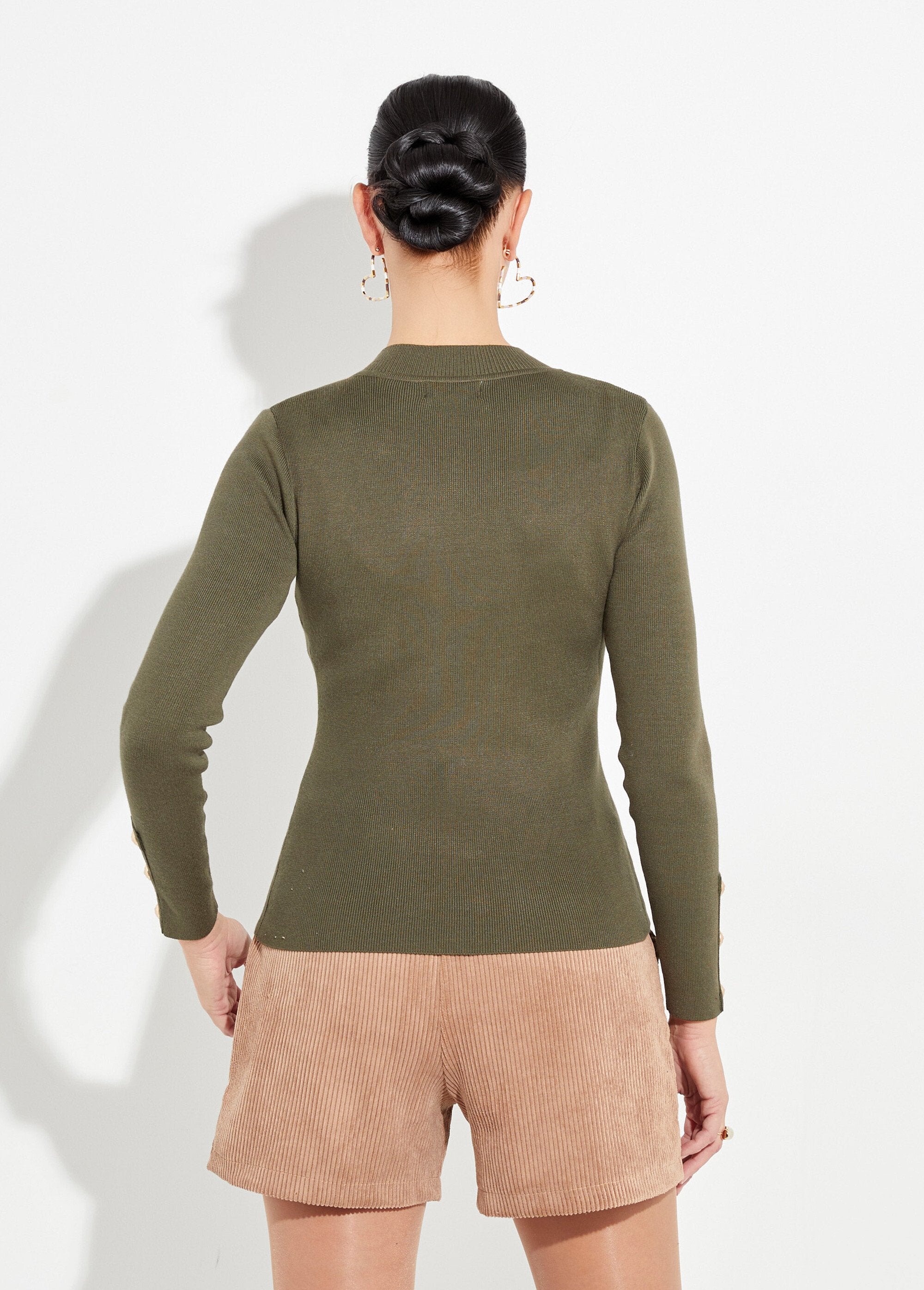 Pull_jacquard_col_montant_et_boutons_métal_Kaki_DO1_slim