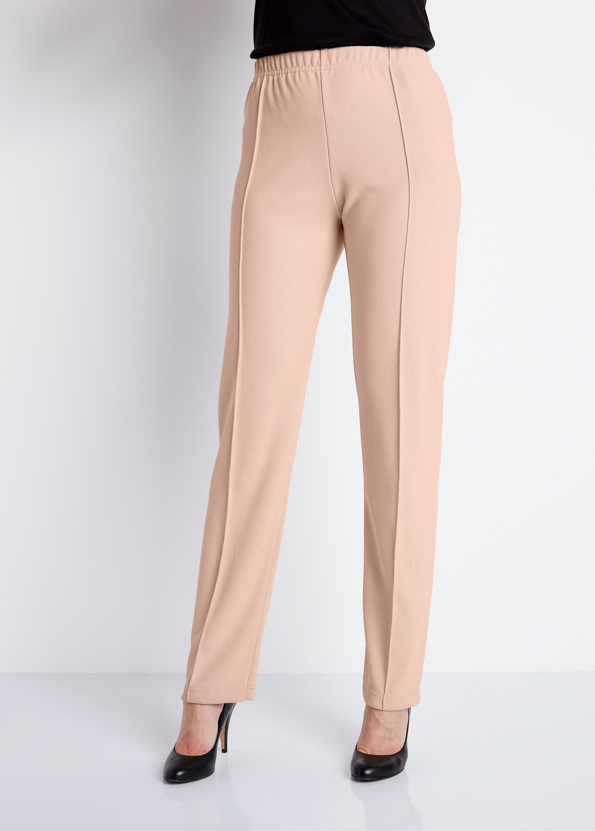 Pantalón_recto_con_cintura_elástica_y_punto_canalé_Beige_FA1_slim