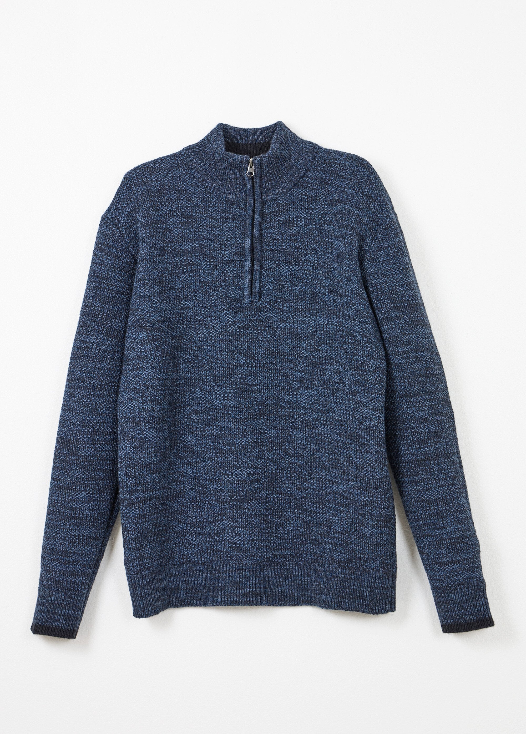 Pull_col_montant_zippé_maille_chinée_laine_Bleu_AP1_slim