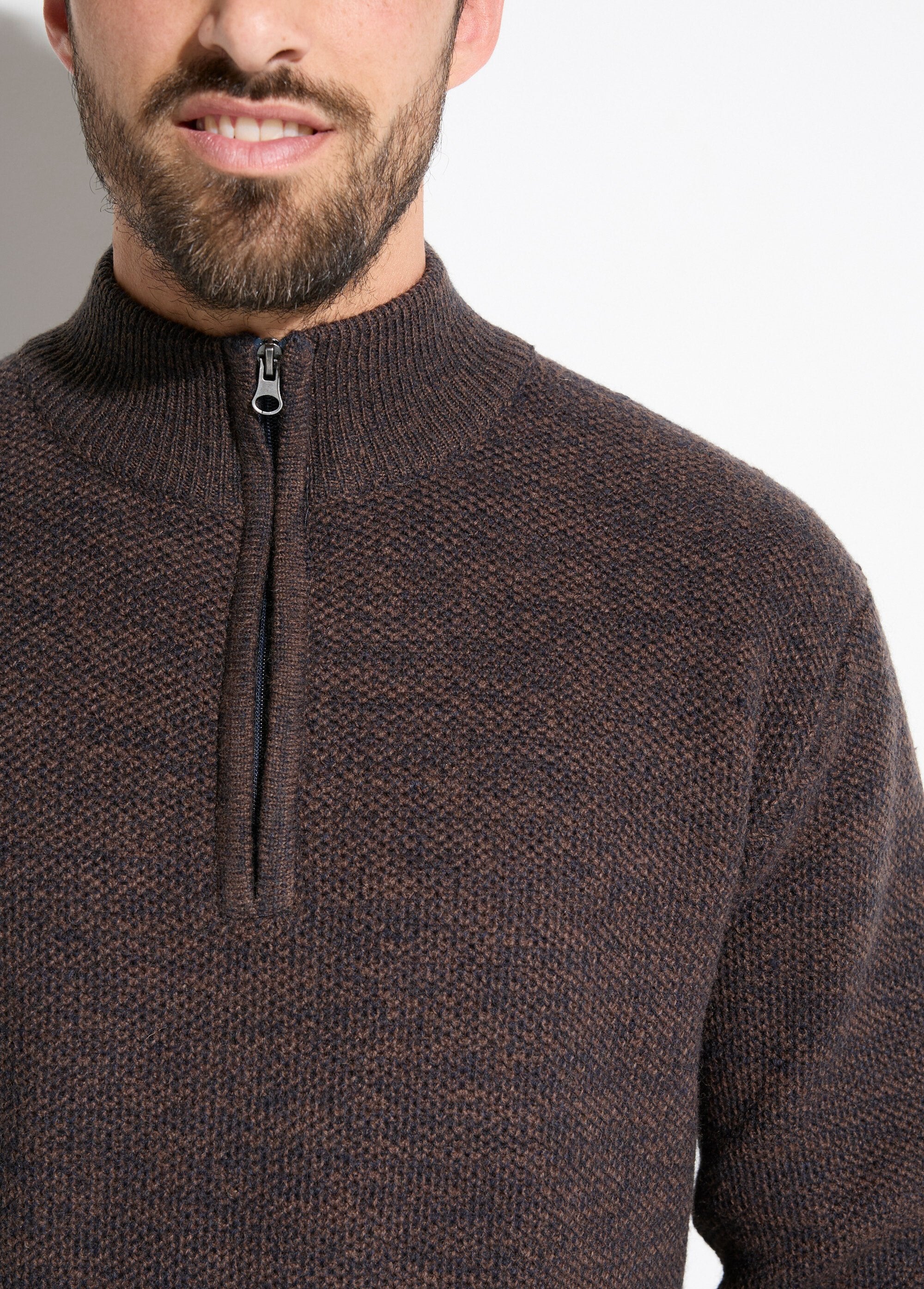 Pull_col_montant_zippé_maille_chinée_laine_Marron_DE1_slim