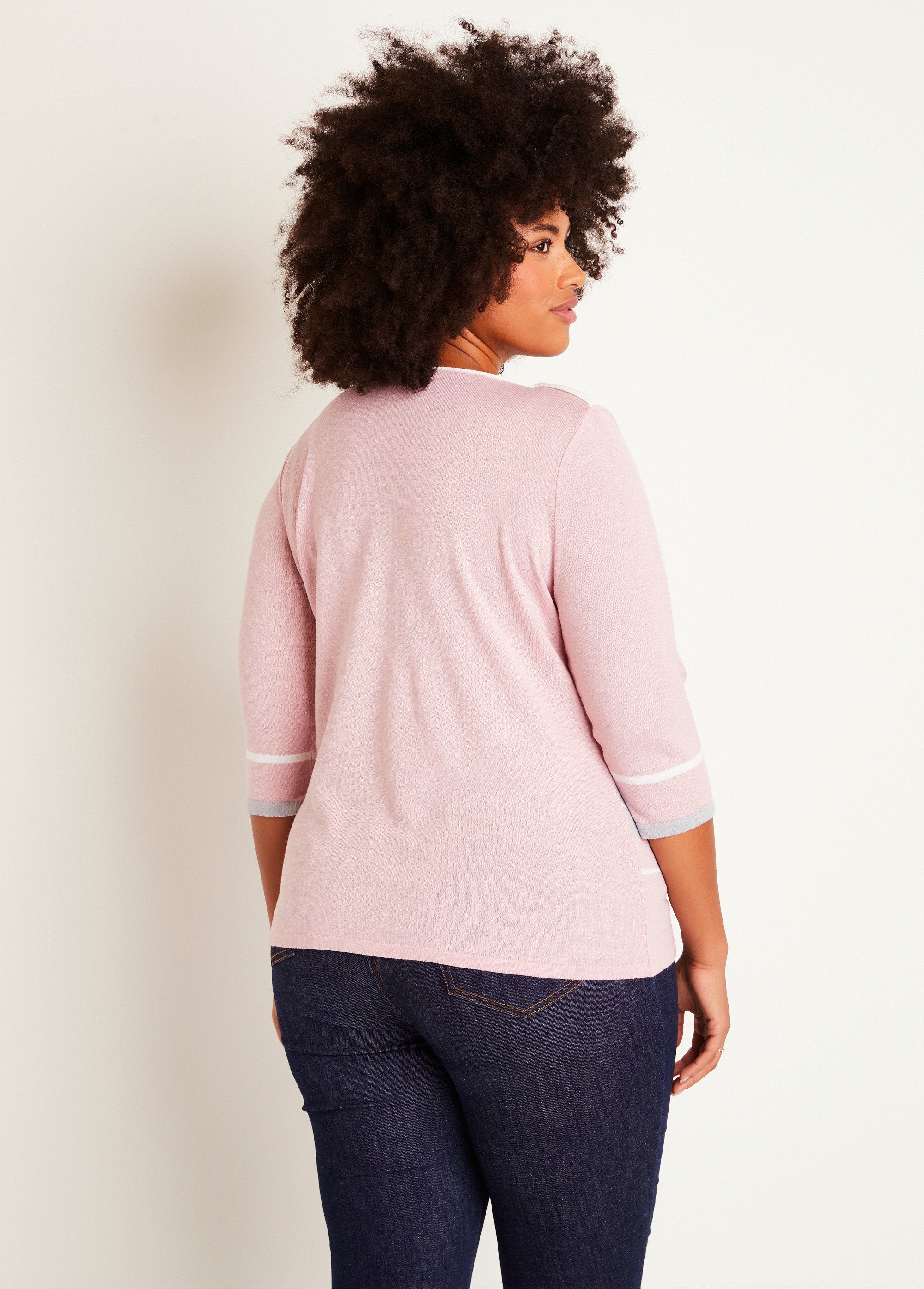 Jersey_manga_3/4_cuello_barco_rosa_y_gris_DO1_curvy