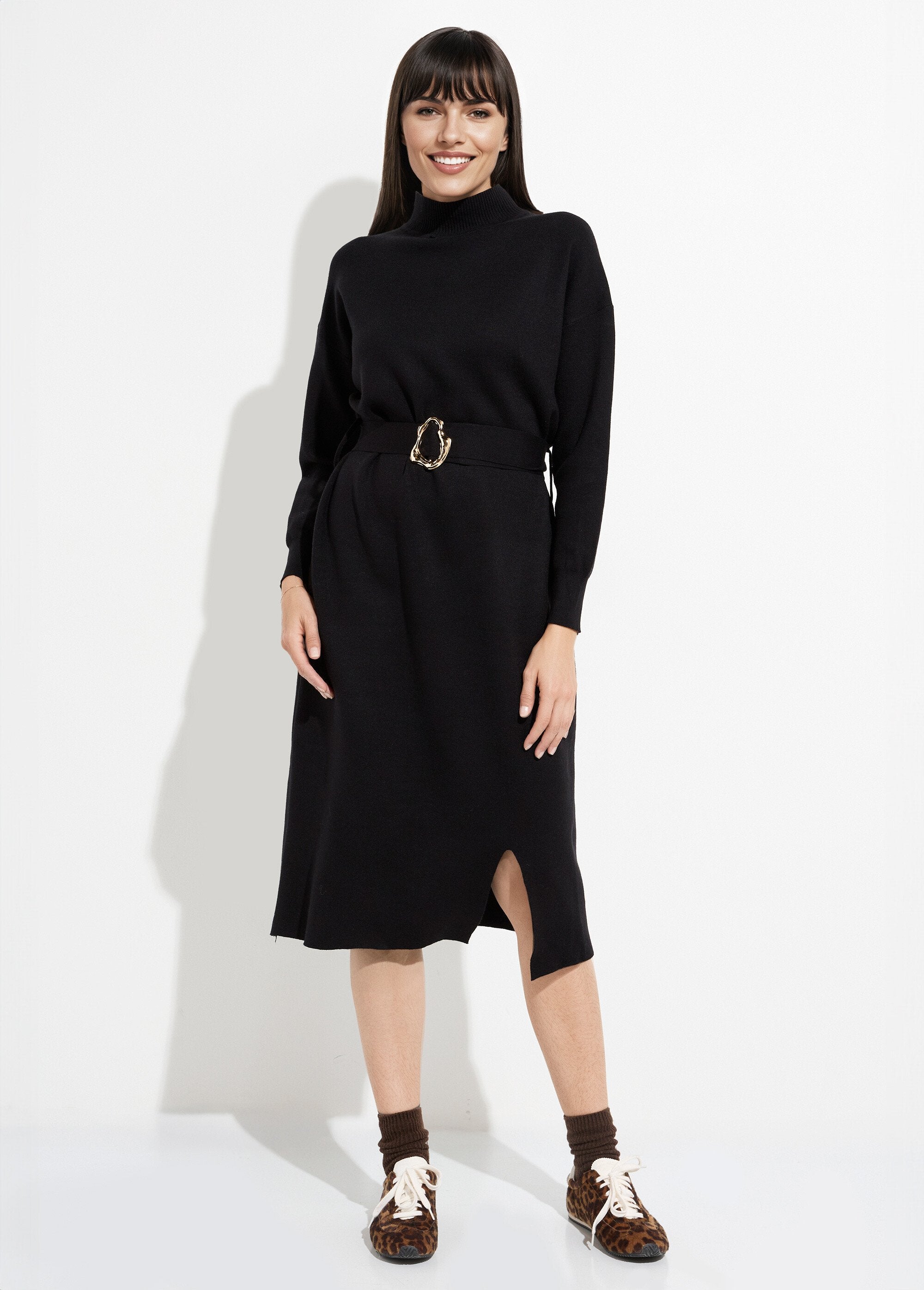 Robe_pull_col_montant_ceinture_métal_Noir_FA1_slim
