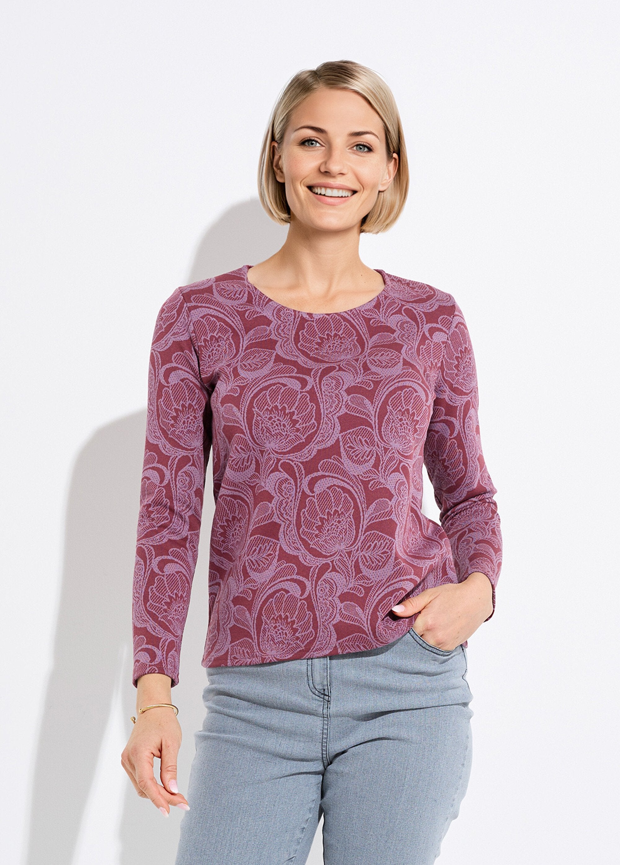 Camiseta_de_jacquard_floral_con_cuello_redondo_Burdeos_y_rosa_FA1_slim