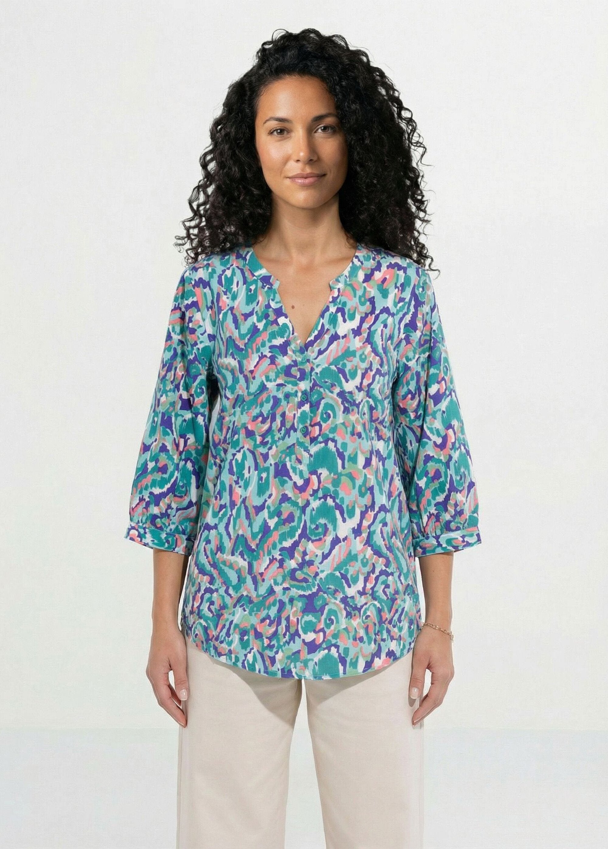 Túnica_larga_holgada_estampada_con_mangas_3/4_Estampado_verde_FA1_slim