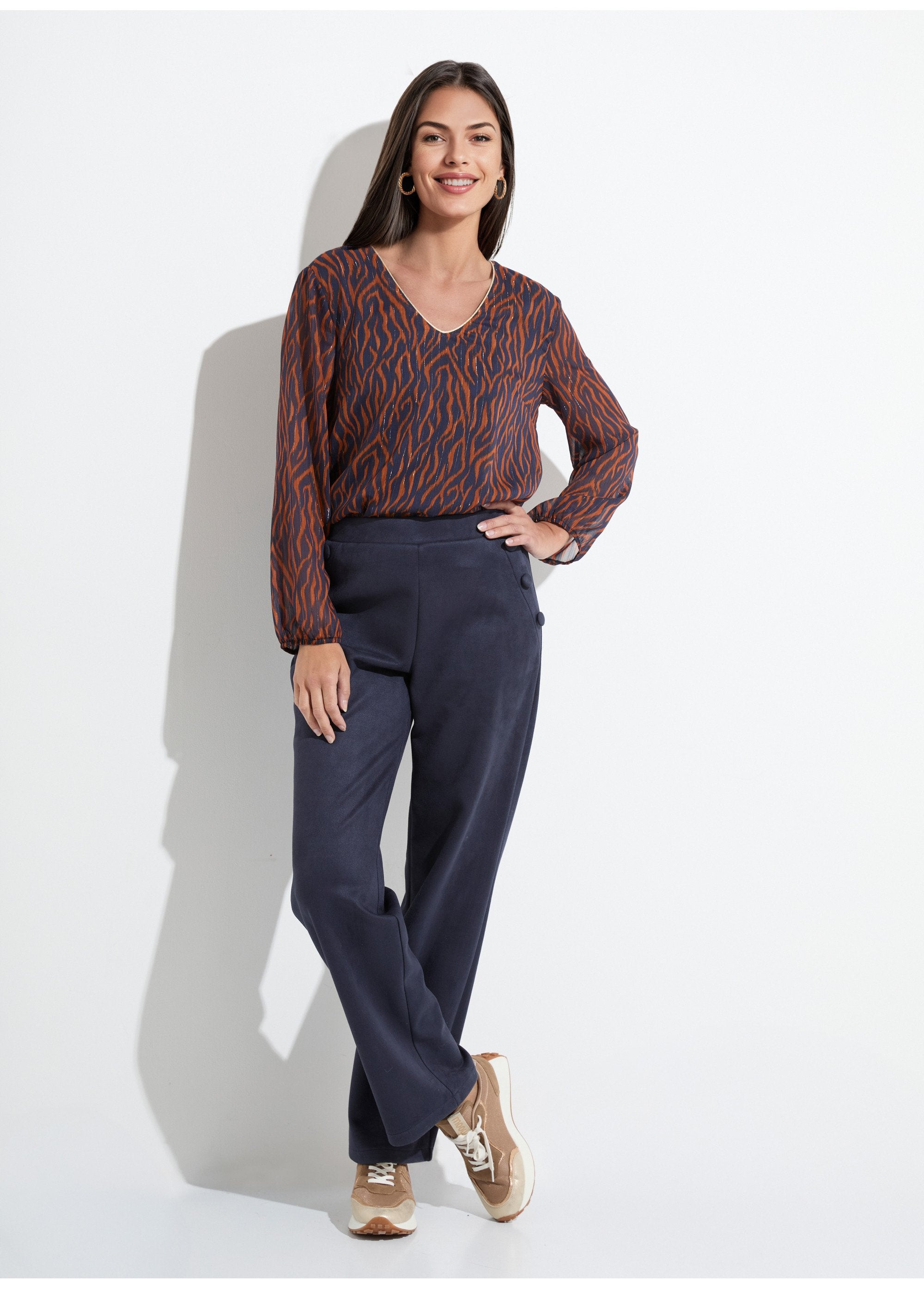 Túnica_con_cuello_en_V_y_forro_de_voile_estampado_Estampado_azul_marino_SF1_slim